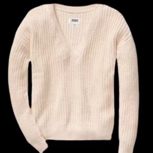 Victoria's Secret PINK Cable Knit V-neck Pullover Sweater Cream